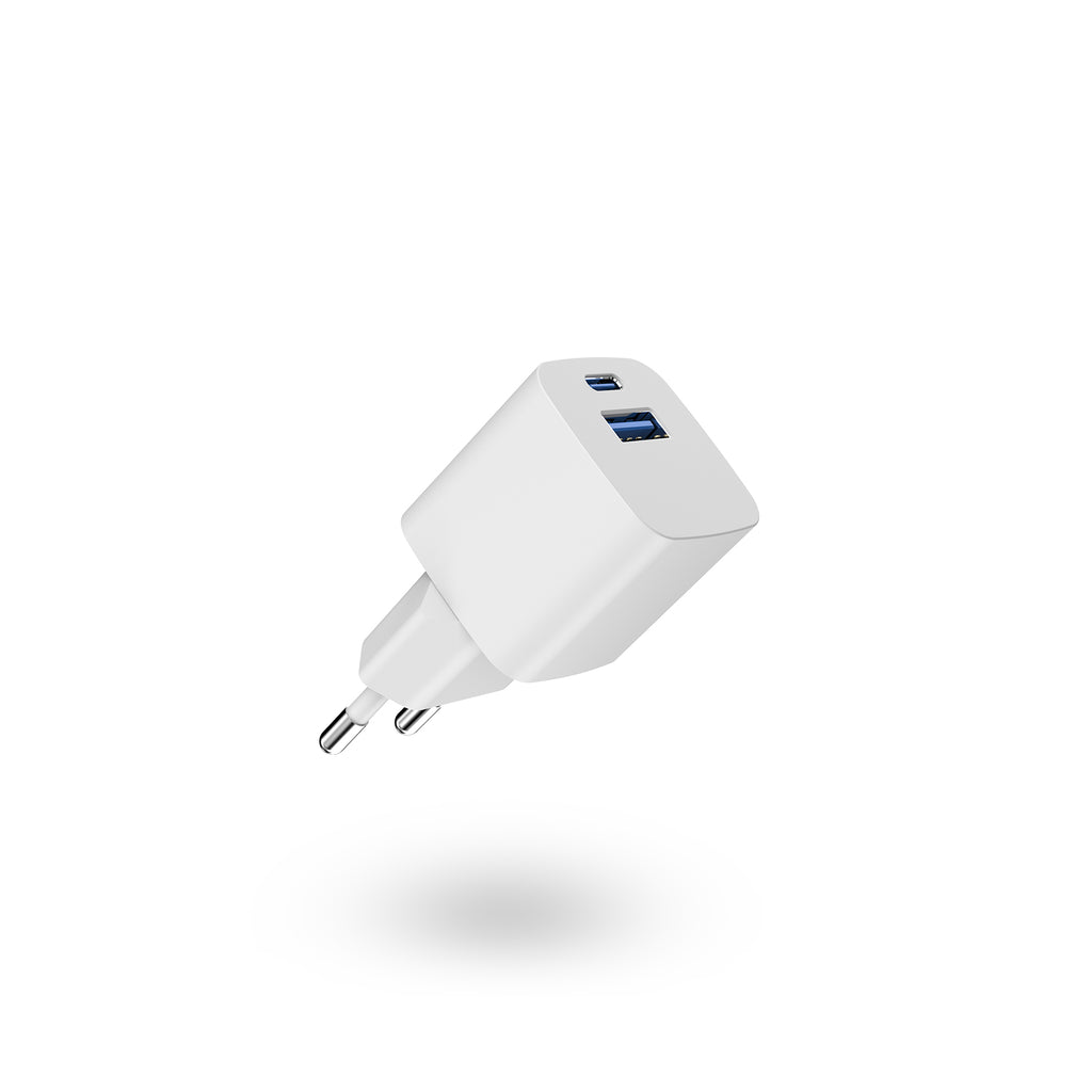 BNY for PD20W+QC3.0 Mini Wall Charger with 1×USB-C & 1×USB Fast Charging Adapter Portable