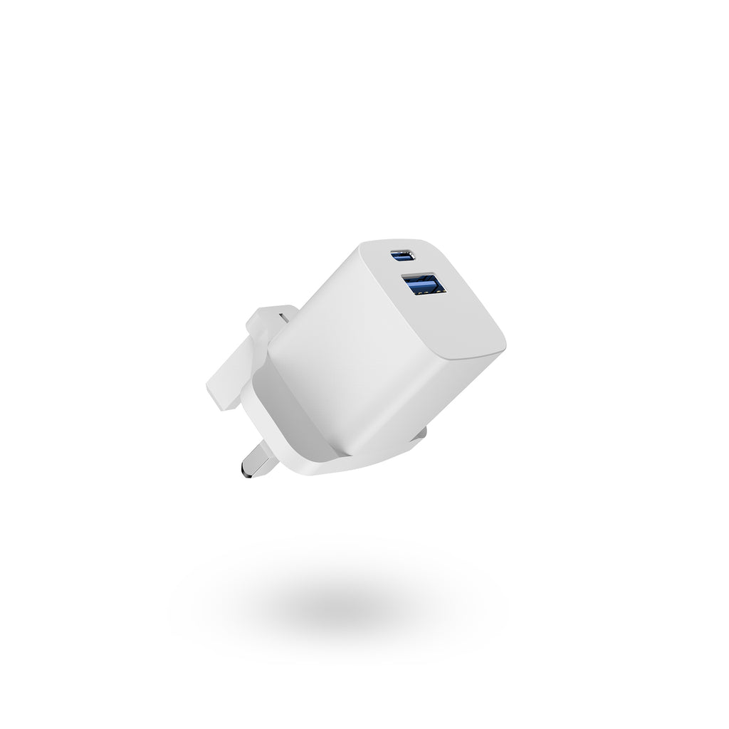 BNY for PD20W+QC3.0 Mini Wall Charger with 1×USB-C & 1×USB Fast Charging Adapter Portable
