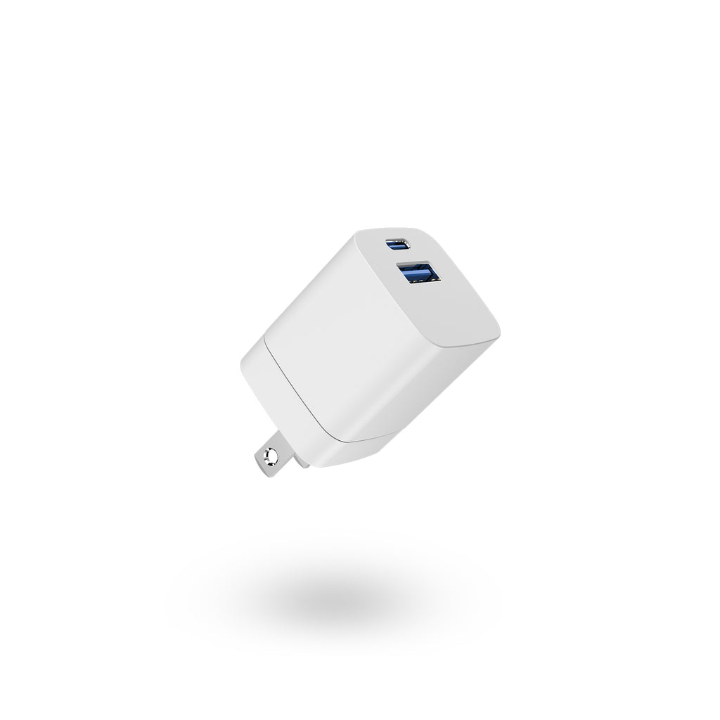 BNY for PD20W+QC3.0 Mini Wall Charger with 1×USB-C & 1×USB Fast Charging Adapter Portable